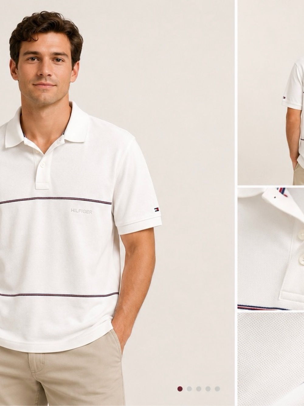 Tommy Hilfiger White Polo with Thin Navy Stripe Detail